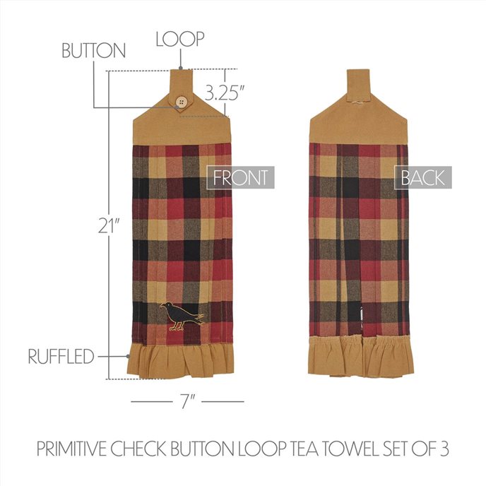 Heritage Farms Primitive Check Button Loop Tea Towel Set of 3 Thumbnail