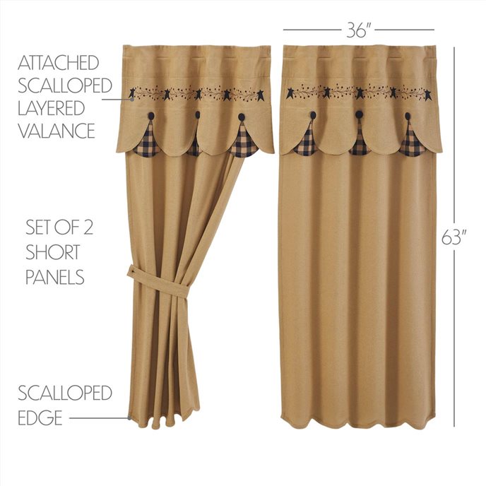 Pip Vinestar Short Panel with Attached Scalloped Layered Valance Set of 2 63x36 Thumbnail