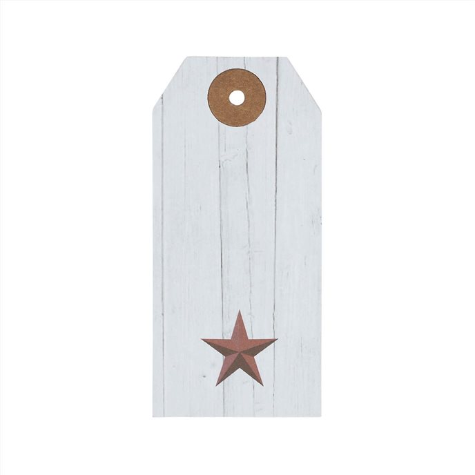 Faceted Barn Star Barnwood Paper Tag Barn Red 3.75x1.75 w/ Twine Set of 50 Thumbnail