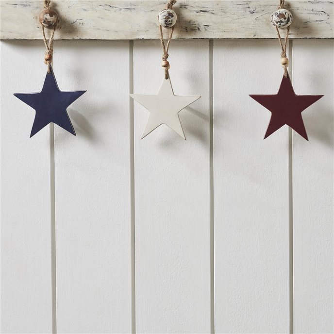 RWB Wooden Star Ornaments Set of 3 4x4x0.25 Thumbnail