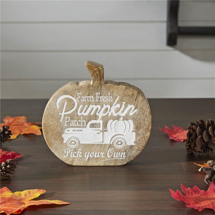 Farm Fresh Pumpkin Patch Pumpkin Shaped Wood Decor 6.25x6x1.25 Thumbnail