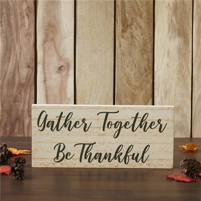 Gather Together Be Thankful Green on Cream Base MDF Sign 7x16 Thumbnail