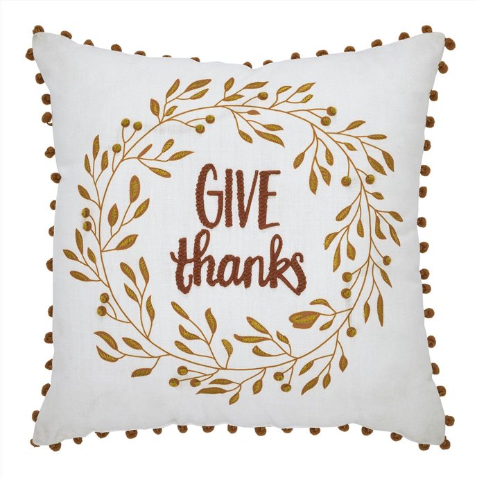 Give Thanks Wreath Pom Pom Pillow 18x18 Thumbnail