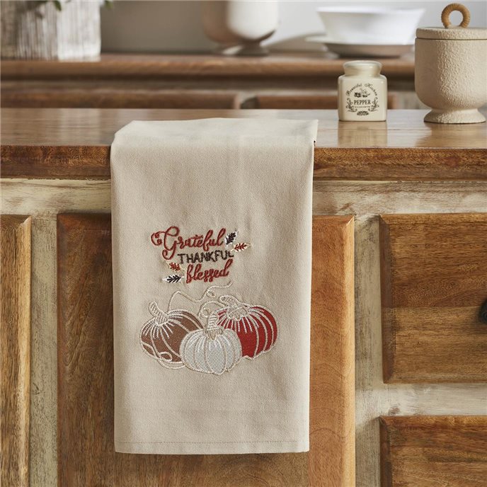 Grateful Thankful Blessed Pumpkins Tea Towel 19x28 Thumbnail