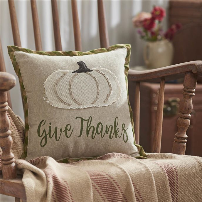 Harvest Blessings Applique Pumpkin Give Thanks Pillow 12x12 Thumbnail