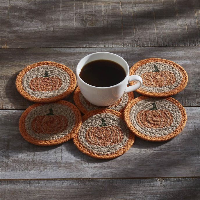 Harvest Blessings Natural Stencil Pumpkin Coaster Set of 6 Thumbnail