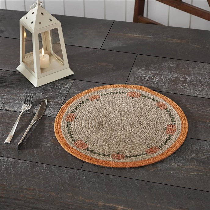 Harvest Blessings Natural Stencil Pumpkin Placemat 14 inch Diameter Thumbnail