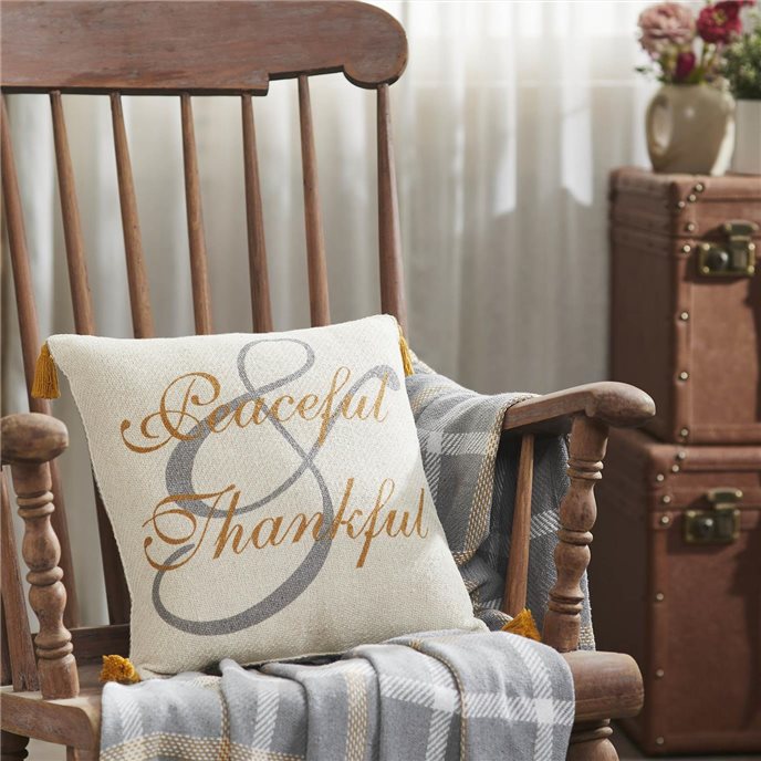 Harvest Blessings Peaceful &amp; Thankful Woven Pillow 14x14 Thumbnail