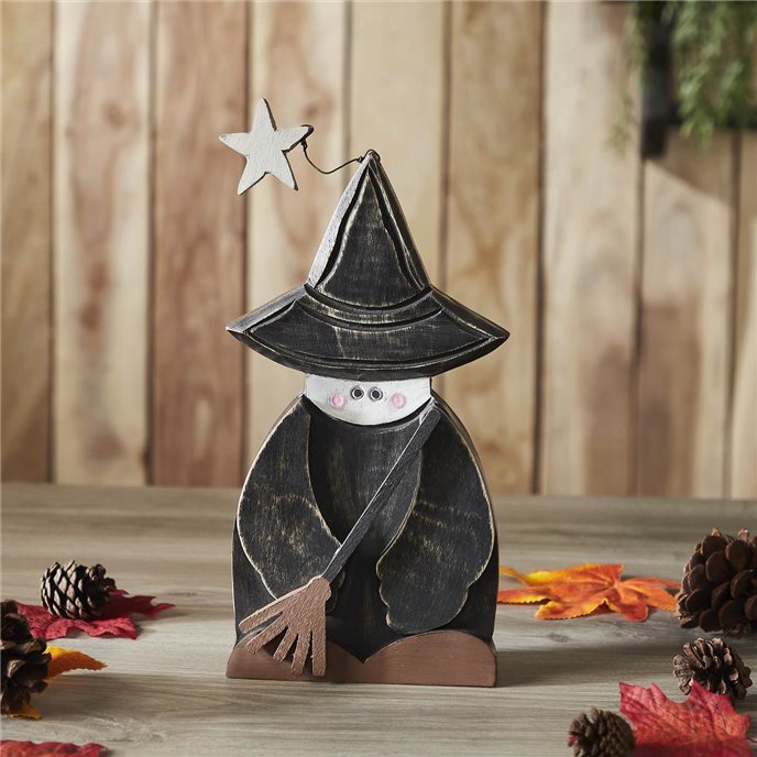 Witch w/ Broom Wooden Figurine 10x5.5x1.5 Thumbnail