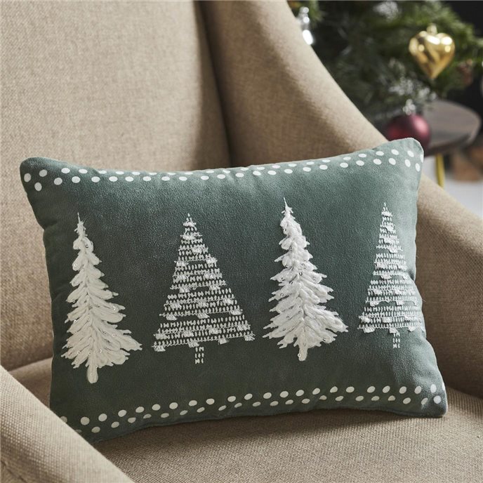 4 Christmas Trees Green Velvet Pillow 14x10 Thumbnail