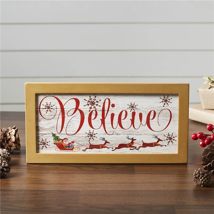 Believe Santa Sleigh Framed Wall Hanging Sign 6x12 Thumbnail