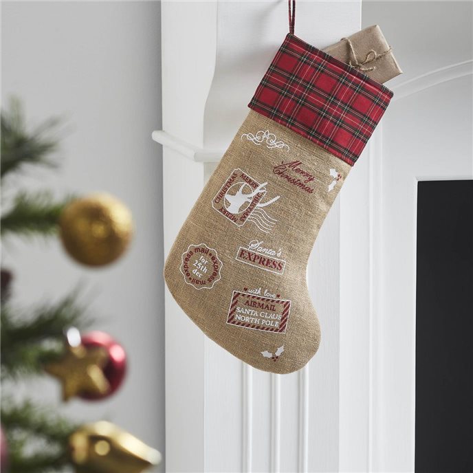 Burlap Natural Jute Plaid Airmail Stocking 12x20 Thumbnail