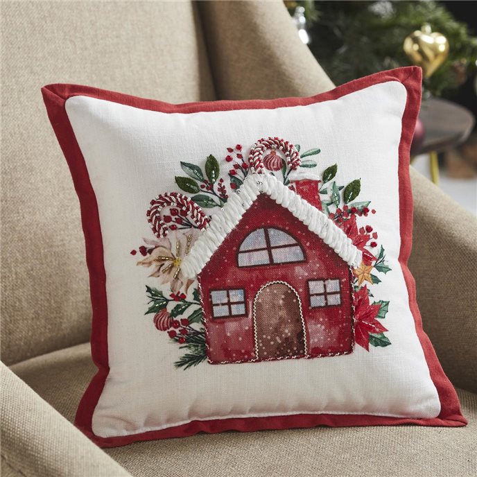 Candy Cane Cottage Pillow 12x12 Thumbnail