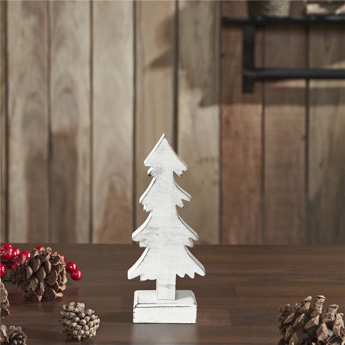 Christmas Evergreens White Wooden Figurine 8.75x3.5x2 Thumbnail