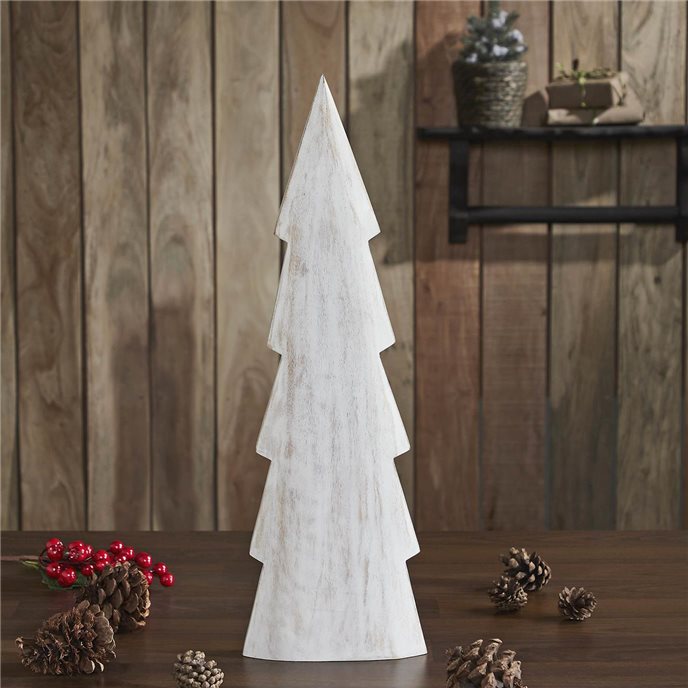 Christmas Tree Distressed White Wooden Figurine 15.75x5x1.5 Thumbnail