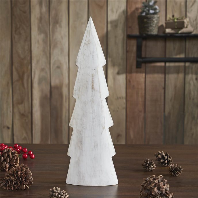 Christmas Tree Distressed White Wooden Figurine 19.5x6x1.5 Thumbnail