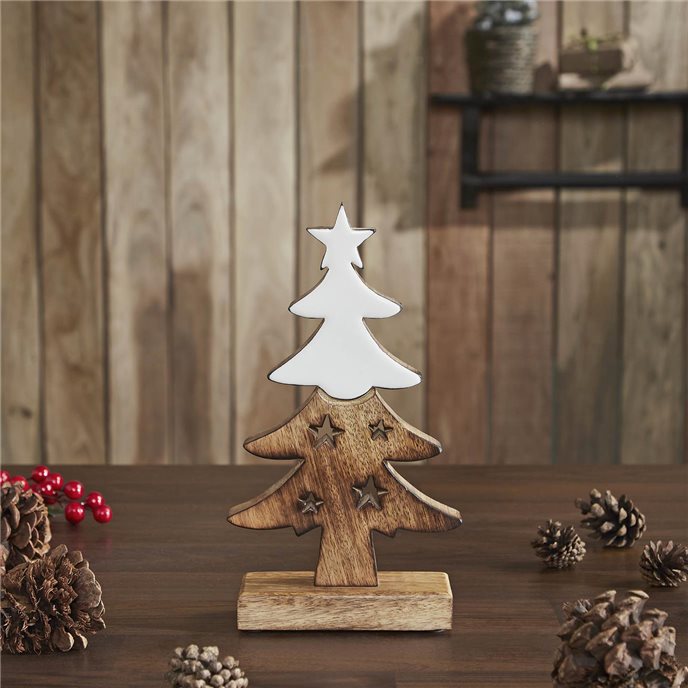 Christmas Tree Two Toned White Natural Wooden Figurine 10x5.5x2 Thumbnail