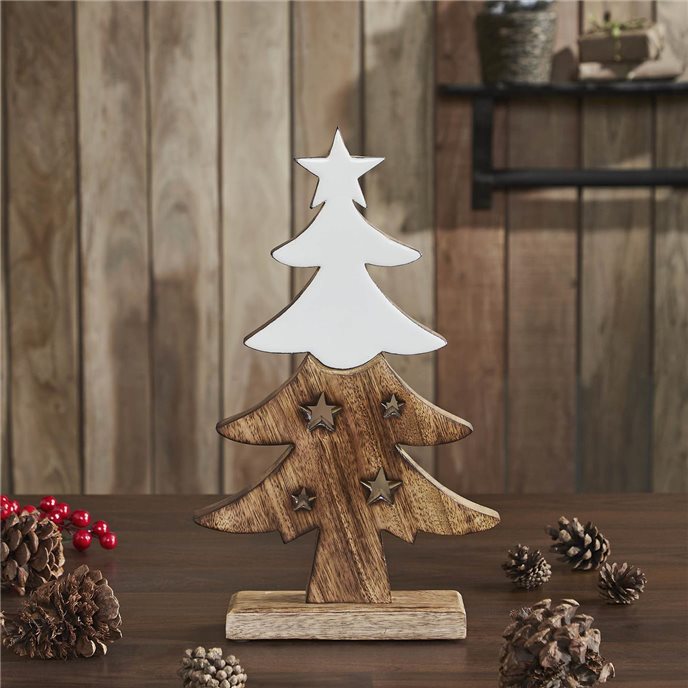 Christmas Tree Two Toned White Natural Wooden Figurine 13.75x8.25x2 Thumbnail