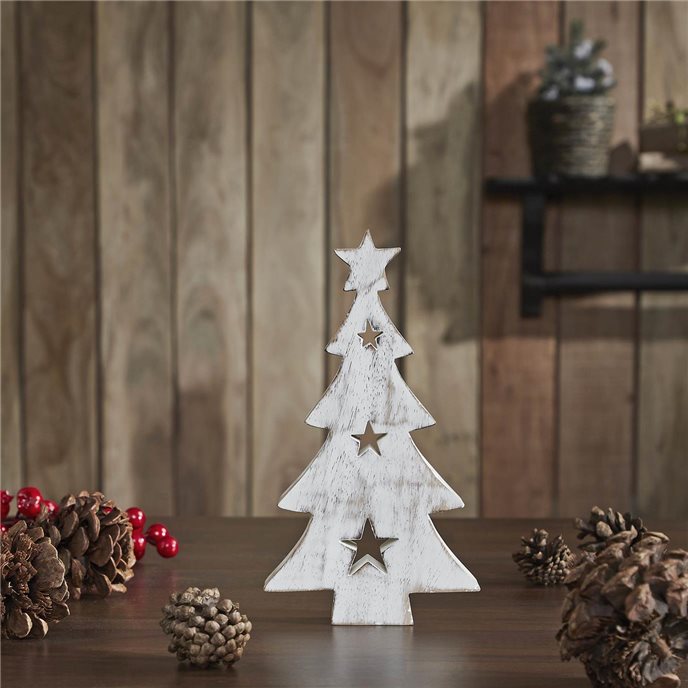 Christmas Tree w/ Stars White Wooden Figurine 10x5.75x1 Thumbnail