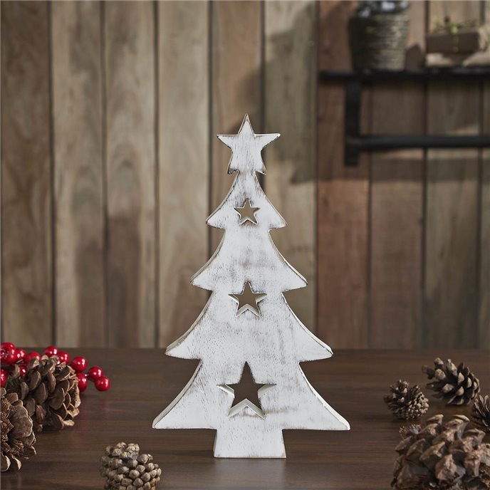 Christmas Tree w/ Stars White Wooden Figurine 8x4.5x1 Thumbnail