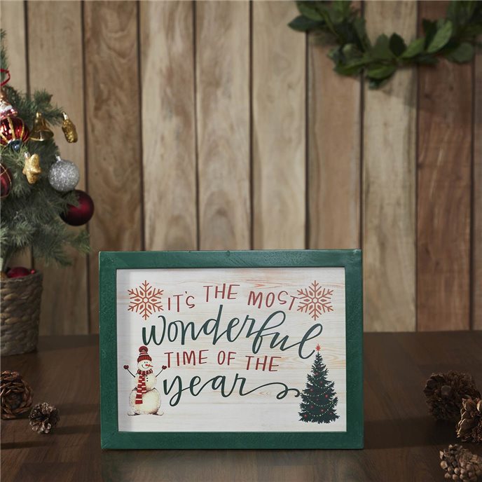 It's The Most Wonderful Time Snowman Framed Wall Hanging Sign 9x12 Thumbnail