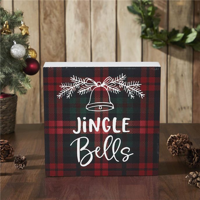 Jingle Bells Plaid Block Sign 5x5 Thumbnail