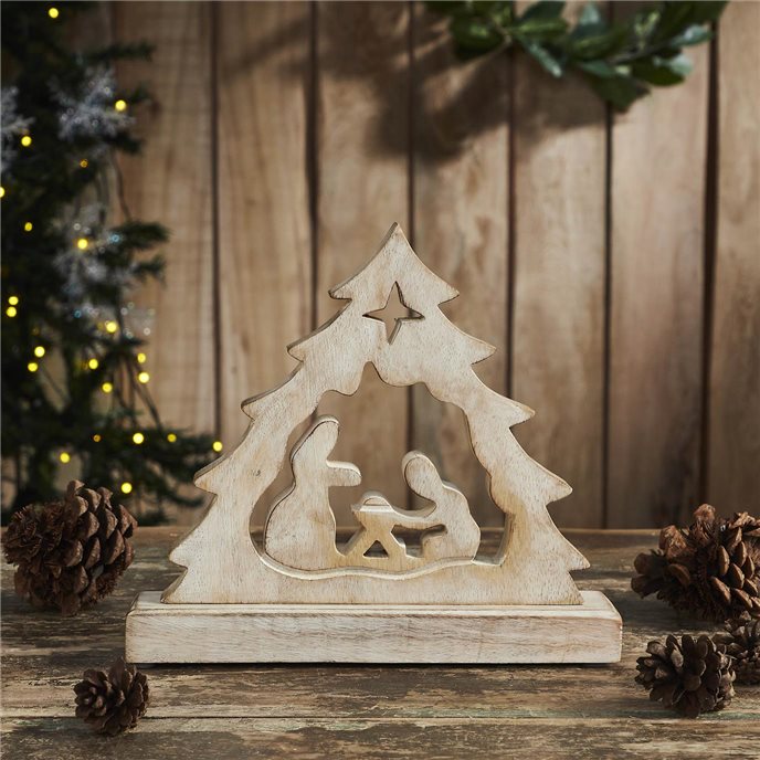 Manger Nativity Scene Wooden Figurine 9x8x2 Thumbnail