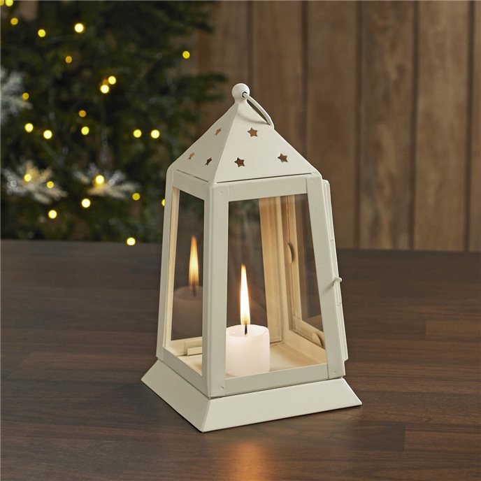 Metal Lantern Antique White Tealight Holder 9x5x5 Thumbnail