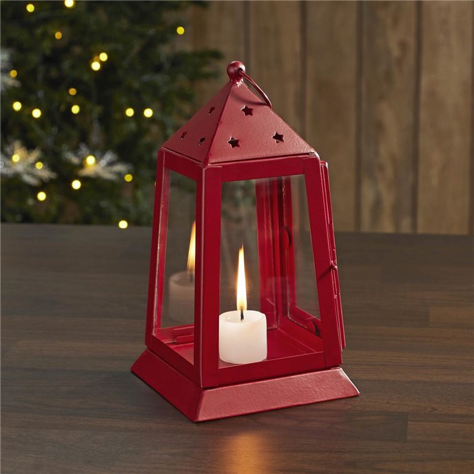 Metal Lantern Barn Red Tealight Holder 9x5x5 Thumbnail