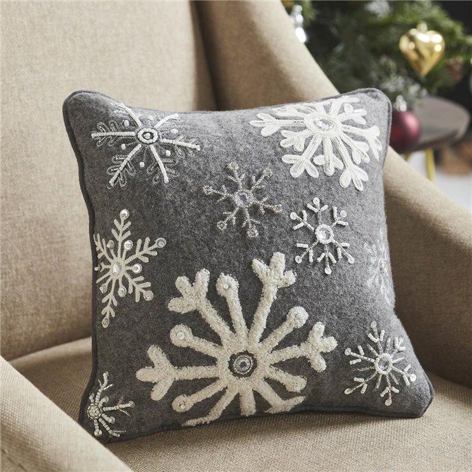 Snowflakes Grey Woolen Felt Pillow 12x12 Thumbnail