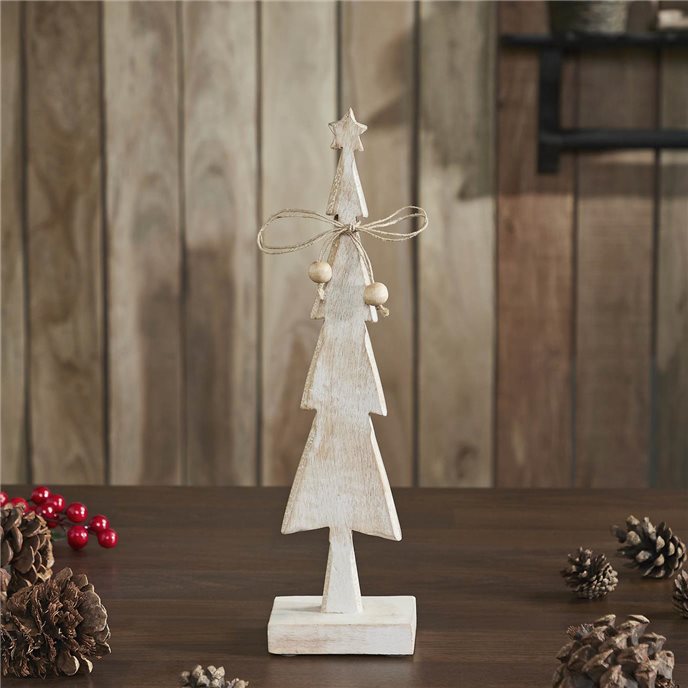 Star Top Christmas Tree Narrow White Wooden Figurine 12.5x3.25x2.25 Thumbnail