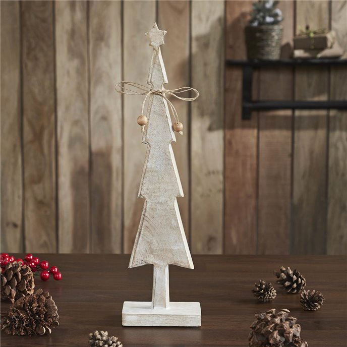 Star Top Christmas Tree Narrow White Wooden Figurine 16x4x2.5 Thumbnail