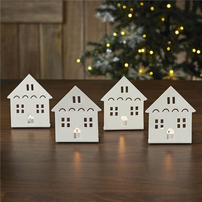 Tealight Holder House Antique White Set of 4 4.5x3.75x2.25 Thumbnail