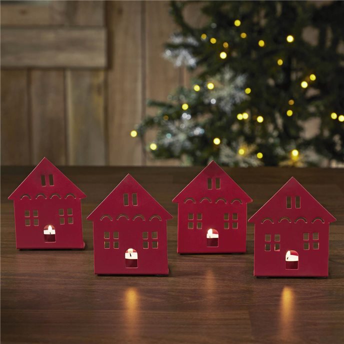 Tealight Holder House Barn Red Set of 4 4.5x3.75x2.25 Thumbnail