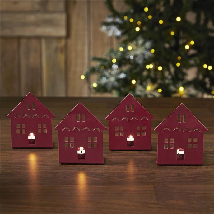 Tealight Holder House Burgundy Set of 4 4.5x3.75x2.25 Thumbnail