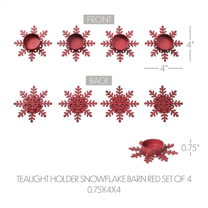 Tealight Holder Snowflake Barn Red Set of 4 0.6x4.13x4.13 Thumbnail