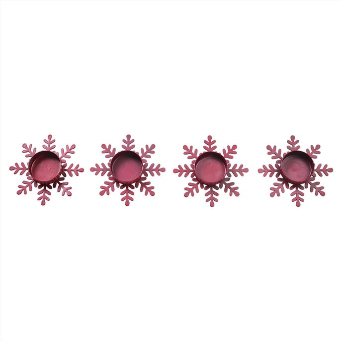 Tealight Holder Snowflake Burgundy Set of 4 0.6x4.13x4.13 Thumbnail