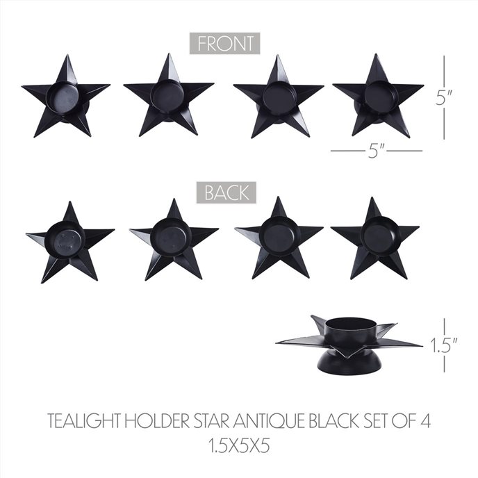 Tealight Holder Star Antique Black Set of 4 1.5x5x5 Thumbnail