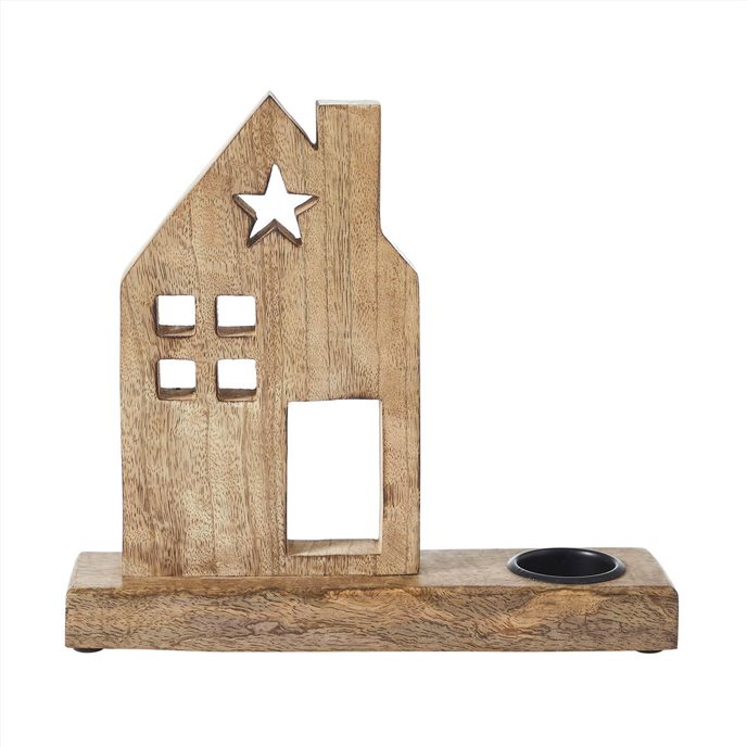 Tealight Holder Wooden Saltbox House w/ Star Natural 10.25x9x2.5 Thumbnail