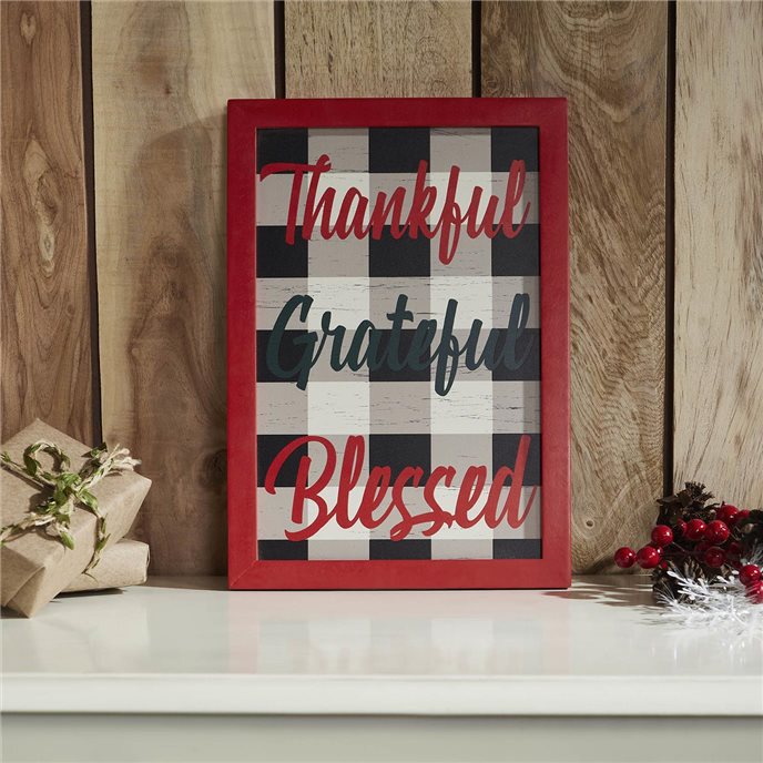 Thankful Grateful Blessed Christmas Gingham Wall Hanging Sign 13x9 Thumbnail