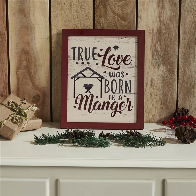 True Love Was Born In A Manger Framed Wall Hanging Sign 12x10 Thumbnail