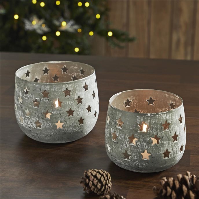 Votive Candle Holder Stars Antique Grey Set of 2 Thumbnail