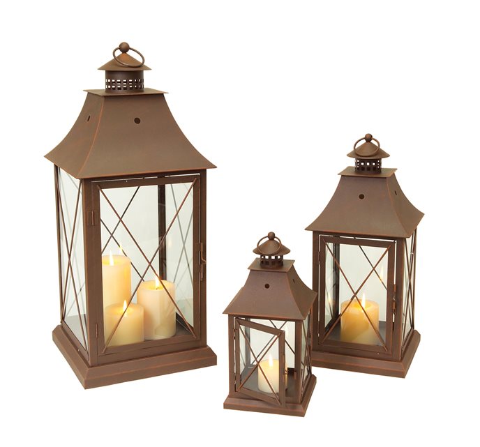 Classic Brown Metal Lantern (Set of 3) Thumbnail