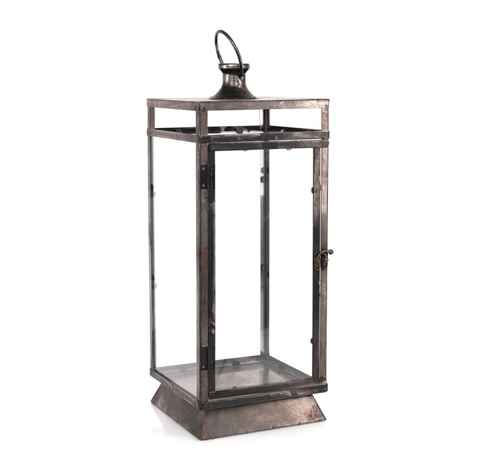 Grey Distressed Metal Box Lantern 26.5"H Thumbnail