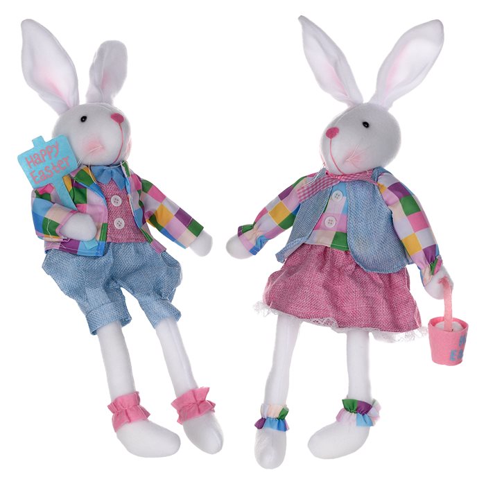 Plush Plaid Easter Rabbit Shelf Sitter (Set of 2) Thumbnail