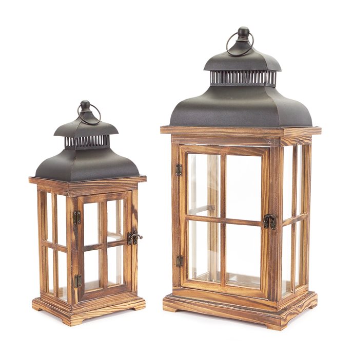 Rustic Wood and Metal Lantern (Set of 2) Thumbnail