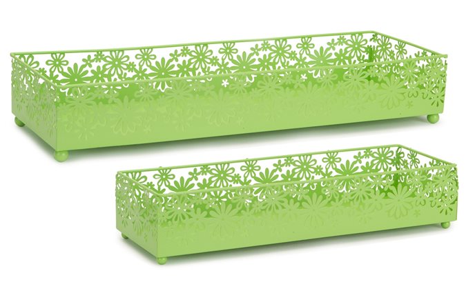 Metal Cut Out Daisy Tray Planter (Set of 2) Thumbnail