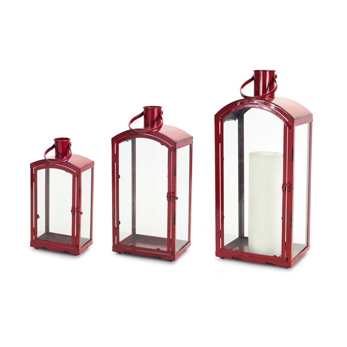 Rustic Red Curved Top Lantern (Set of 3) Thumbnail