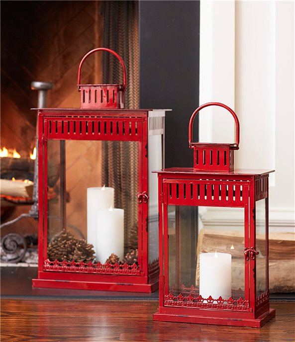 Bright Red Metal Lantern (Set of 2) Thumbnail