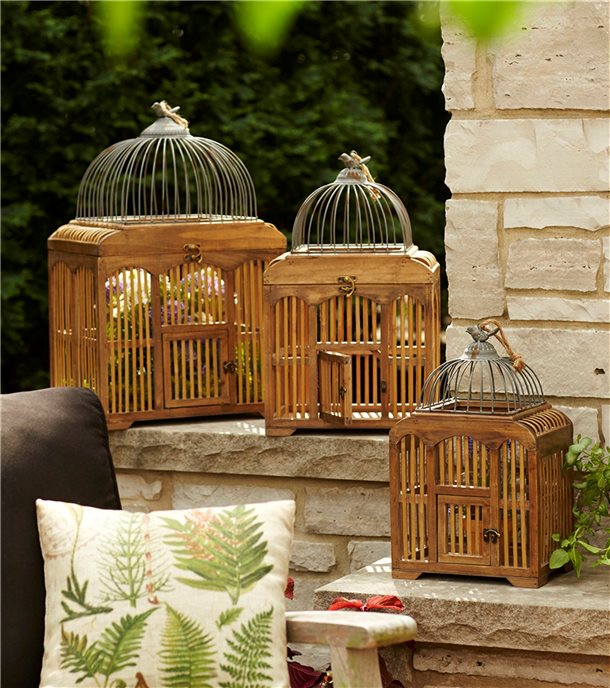 Vintage Style Wooden Bird Cage with Metal Top (Set of 3) Thumbnail